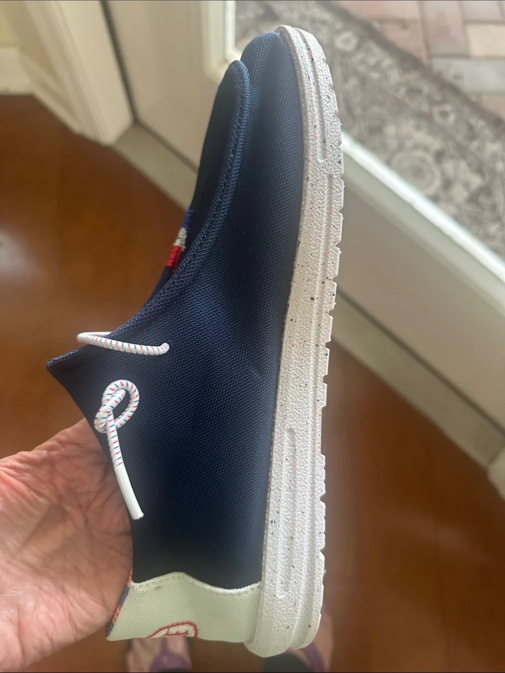 Hey Dude (NWOT) Navy Blue USA ❤️🤍💙 Slip-On Boat Shoes with White Laces